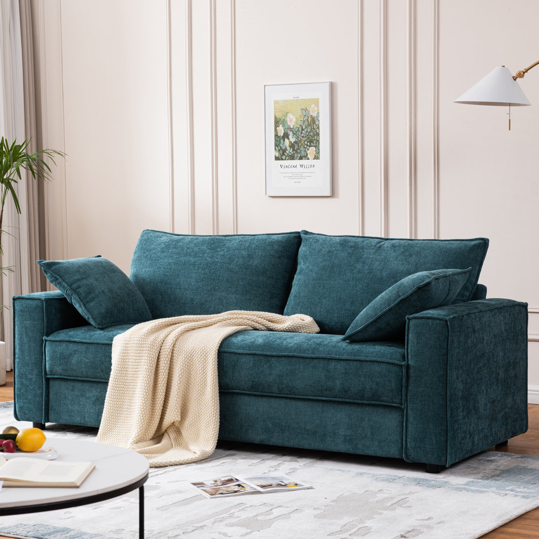 Traditional Upholstered Standard Sofa with Square Armrests and 2 Throw Pillows